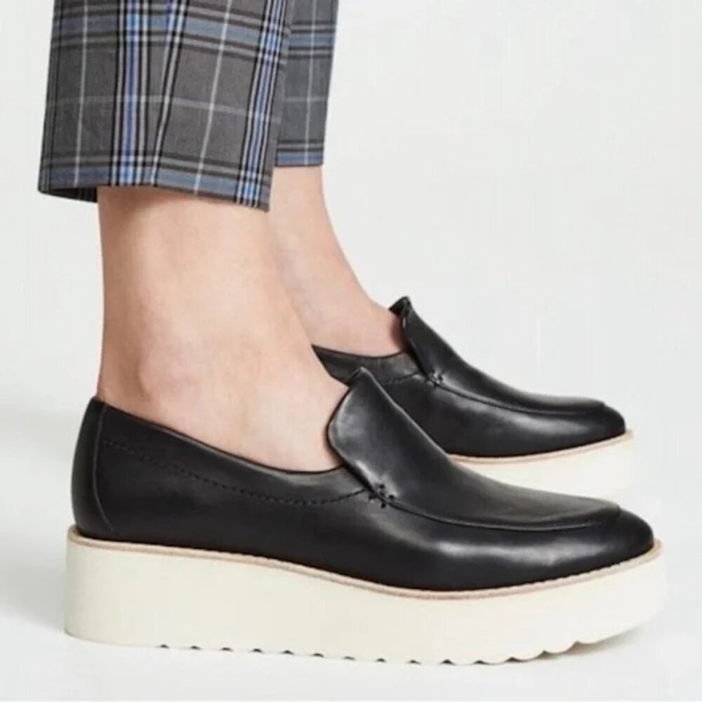 Vince Black Leather Platform Loafers
